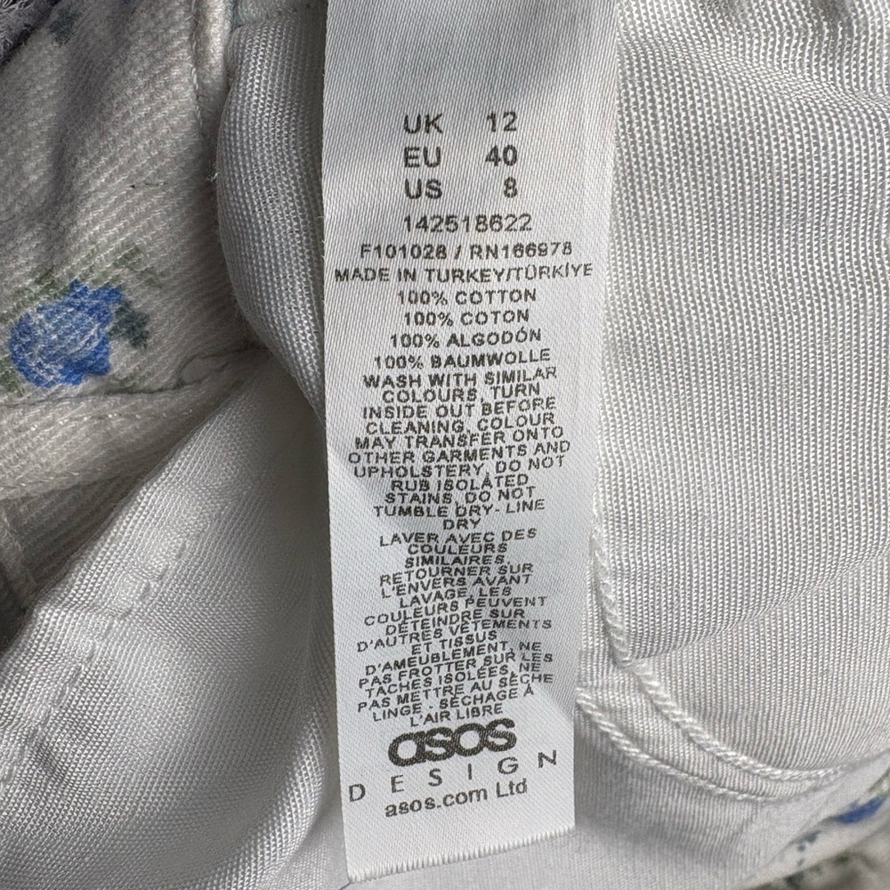 ASOS Design Blue Floral Print Straight Leg Jeans White Cottagecore Women’s US 8 - Picture 5 of 7